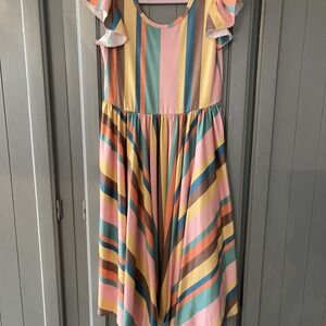 Dot Dot Smile Girls 8-10‎ Pink Vertical Stripe Empire Twirl Dress NWOT